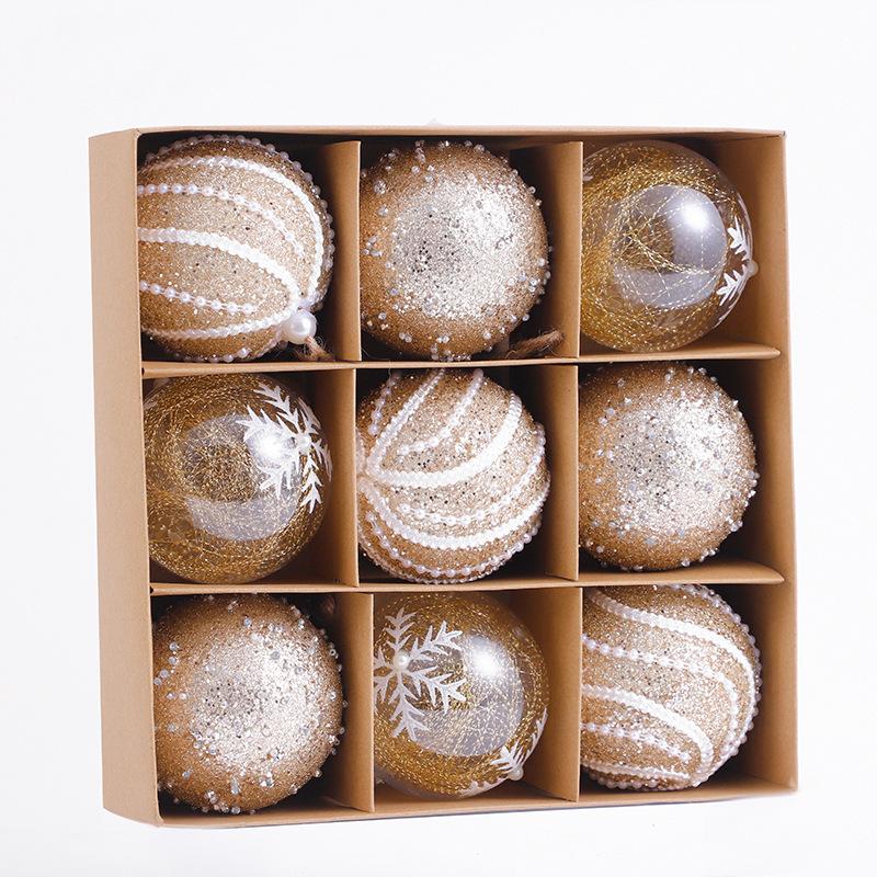 Christmas Decorations Christmas Ball Champagne Color Pendant 8cm Ball Gift Box Window Scene Layout Party Supplies