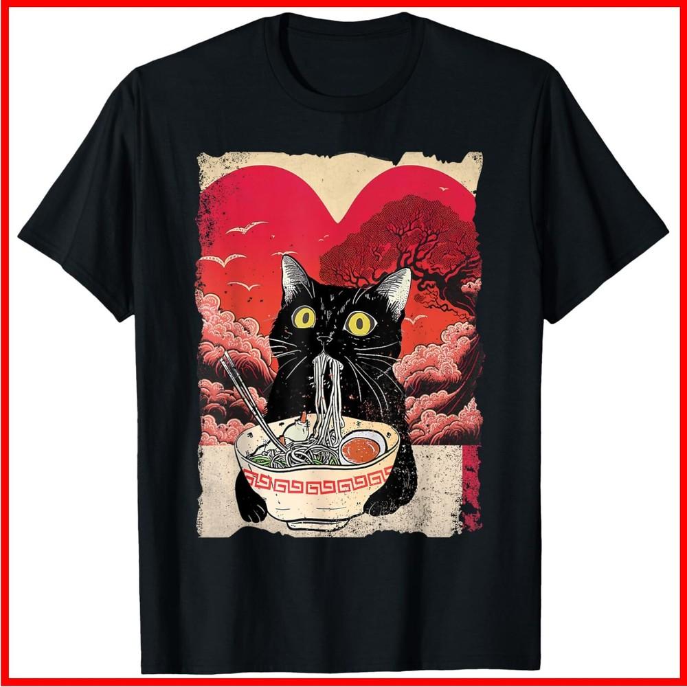 Кавайная Кошка Ест Рамен Лапшу Рамен - Мой Валентин Девочки Черная Хлопковая Футболка Унисекс Футболка XL