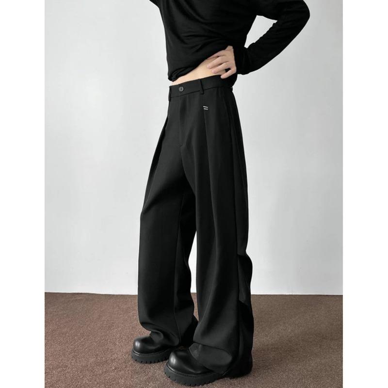 Old Qian Feng A-word pleated trousers men's spring and autumn American trendy brand pendant suit pants retro slightly elongated pants