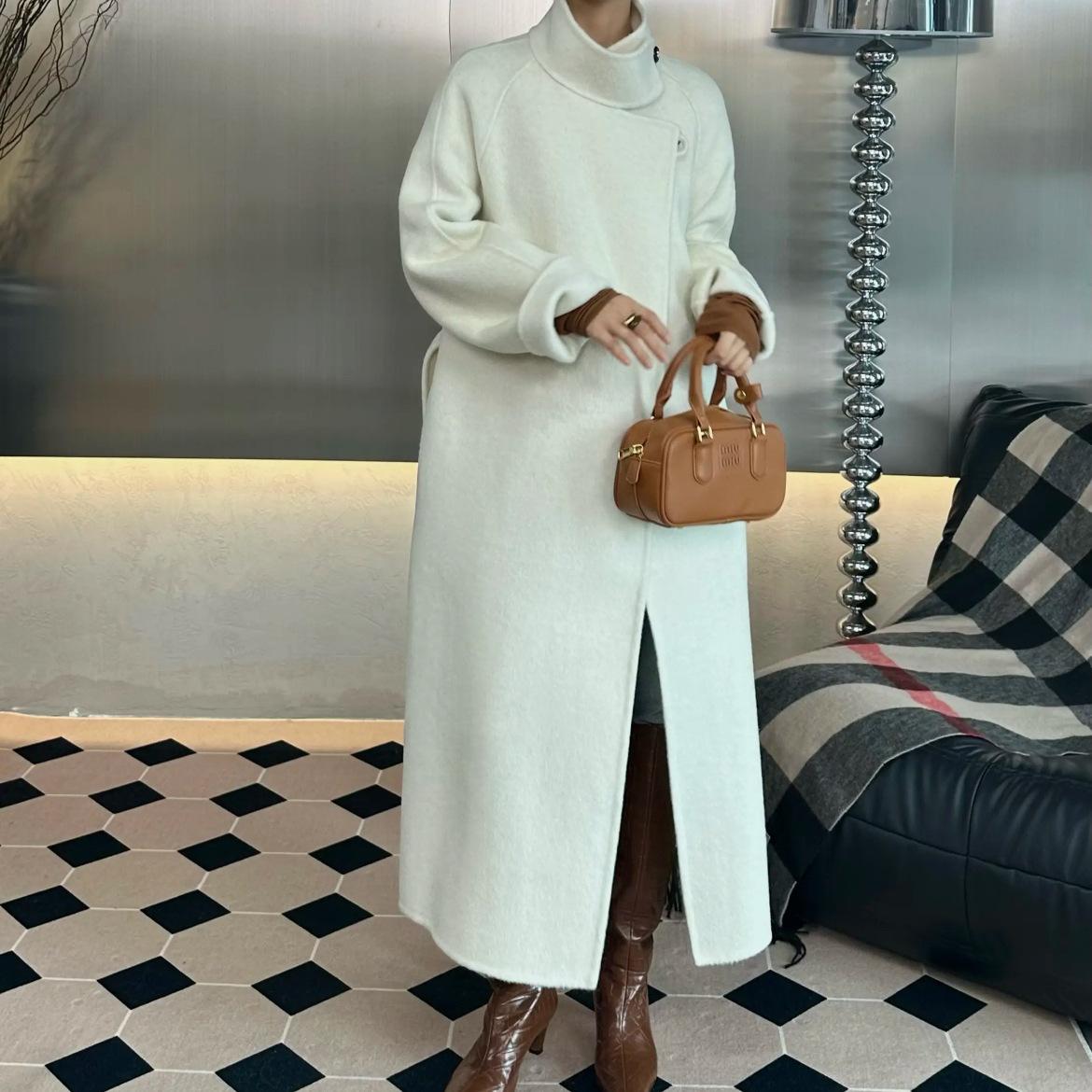 

Воротник-стойка с металлической пряжкой Корейское длинношерстное двухстороннее шерстяное пальто Средней длины Утолщенное шерстяное пальто Красный пояс для похудения M