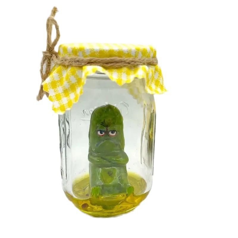 

Grumpy Pickle in A Jar Sculpture, Miniature Glass Screaming Pickle in a Bottle, Emotional Support Jar,Handmade Emotional Support темные хаки