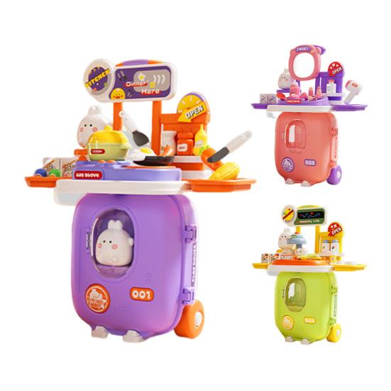 Kids Role Play Suitcase 3-in-1 Pretend Play Set with Mini Kitchen Doctor