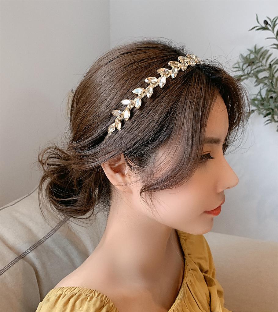 Luxus Strass Blätter Stirnband Kopfschmuck Haarband Glänzend Handgemacht Barock Kristall Blume Hochzeit Haarreifen Stirnband
