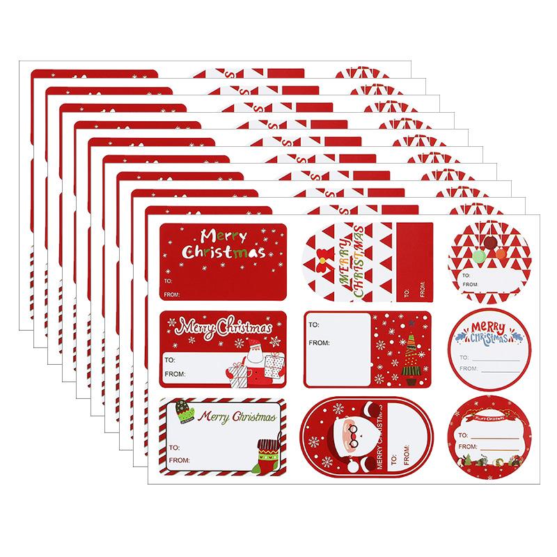 90pcs/10sheets Christmas Stickers Gift Box Wrapping Decoration Paper Label Sticker Name Tag 2025 Merry Christmas Decor New Year