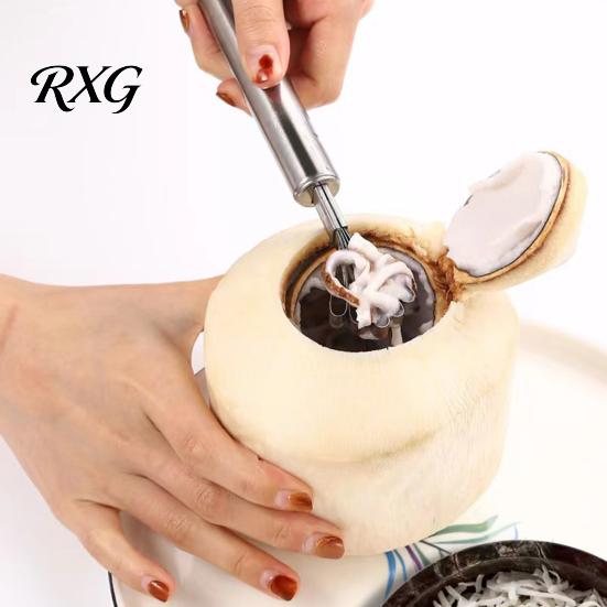 Durable Stainless Steel Fruit Puncher Coconut Manual Opener/Rubber Hammer/Coconut Meat Grater, Thickened Hole Green Water Opener Puncher, Anti-slip