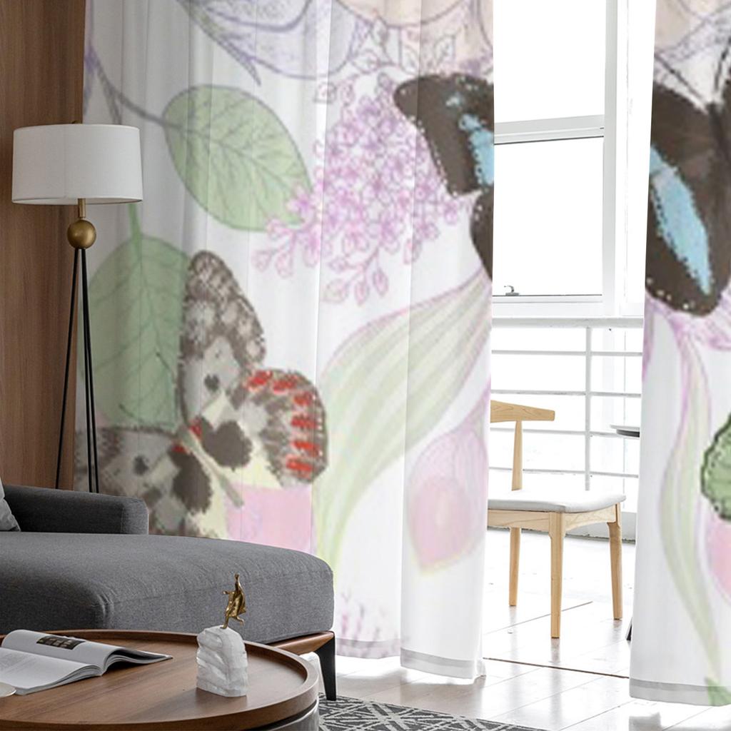 Flowers And Butterflies Tulle Sheer Curtains for Living Room the Room Bedroom Kitchen Decoration Voile Organza Curtains