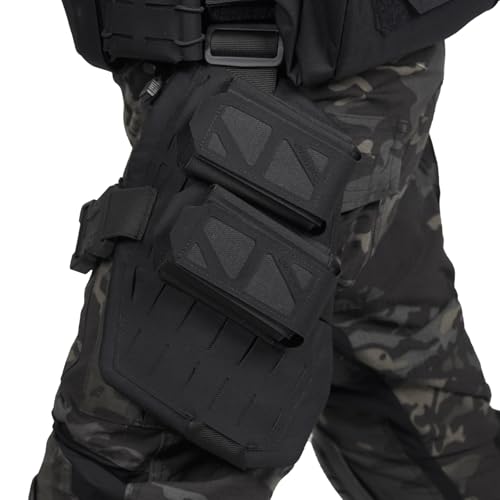 Adjustable Belt and Tactical MOLLE Lowering Leg Platform Lowering Leg Panel for Left Leg (Black)