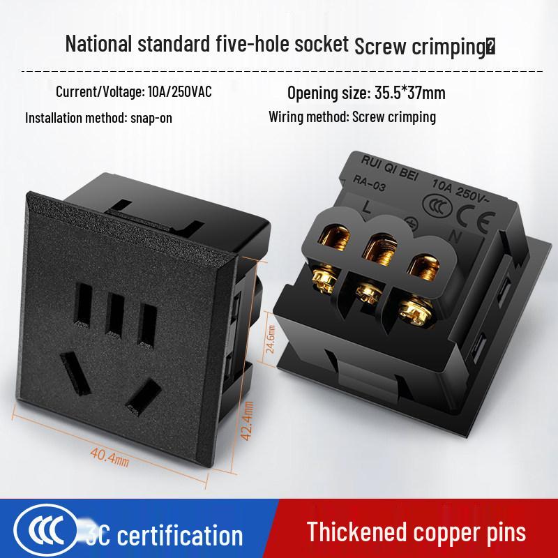 Compact National Standard 2-Pin & 3-Pin 5-Hole Desktop Power Socket Module