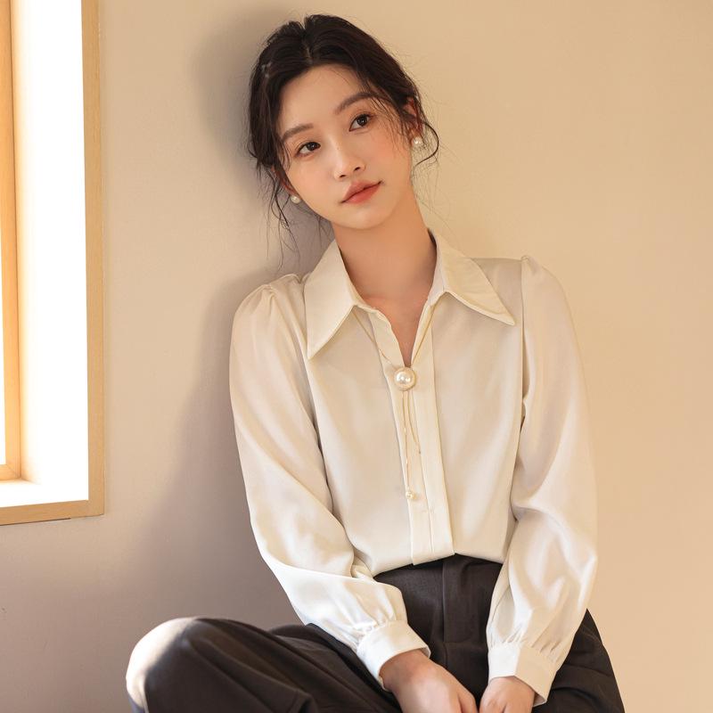 Женская весенняя белая французская шифоновая рубашка - с длинным рукавом, легкий зрелый стиль, профессиональный и шикарный нишевый дизайн Small белый