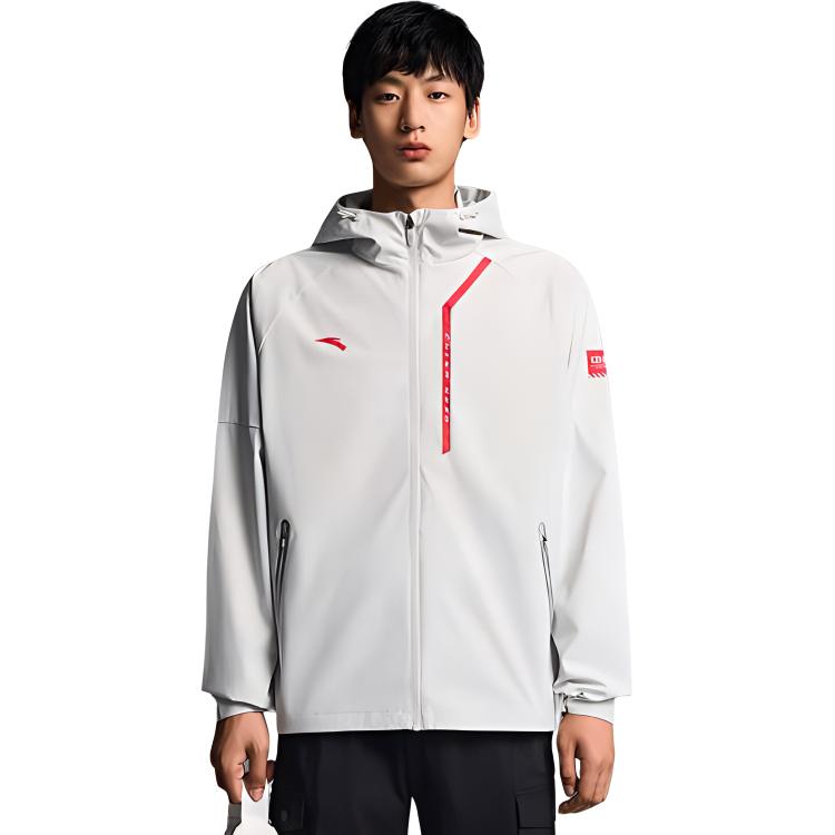 Anta Logo Print Zip-Up Hooded Windbreaker Men Jackets Black 952237605-3