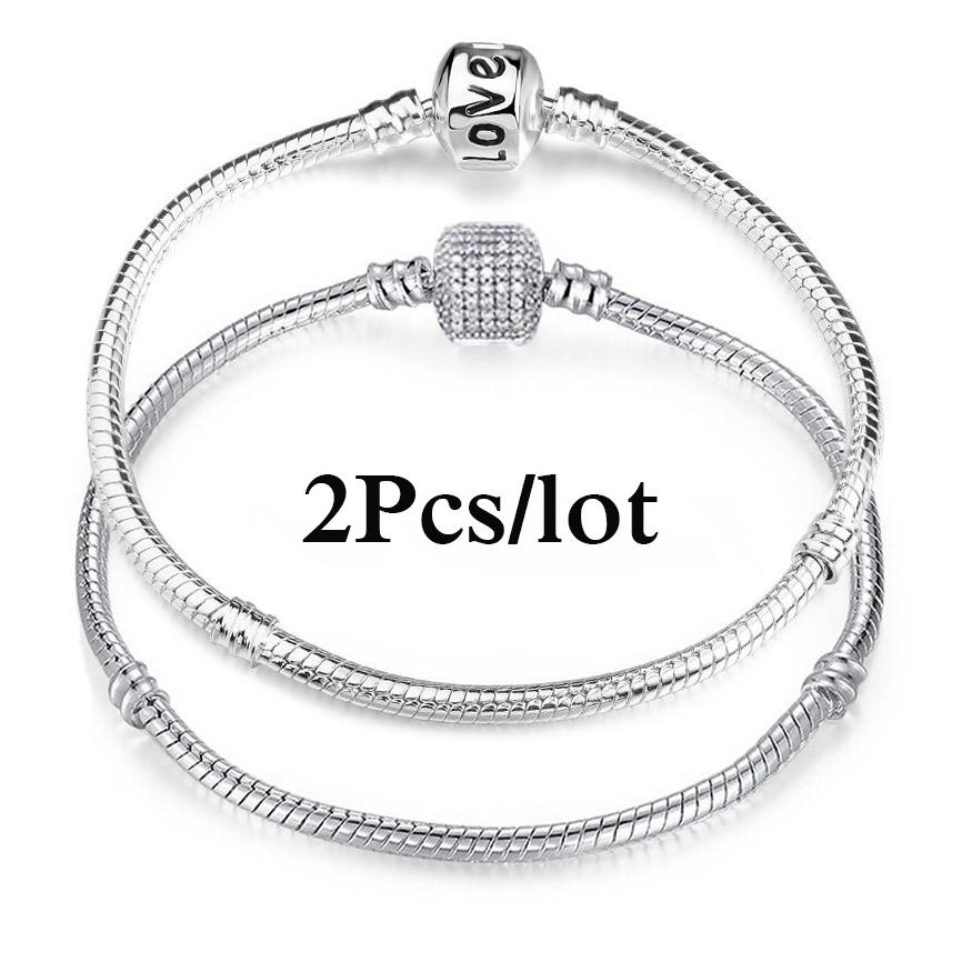 2 Stück/Los Sonderangebot 3mm Silberfarbene Schlangenkette Charm-Armband Für Damen Herren Passend für DIY-Armbänder Schmuck Geschenk