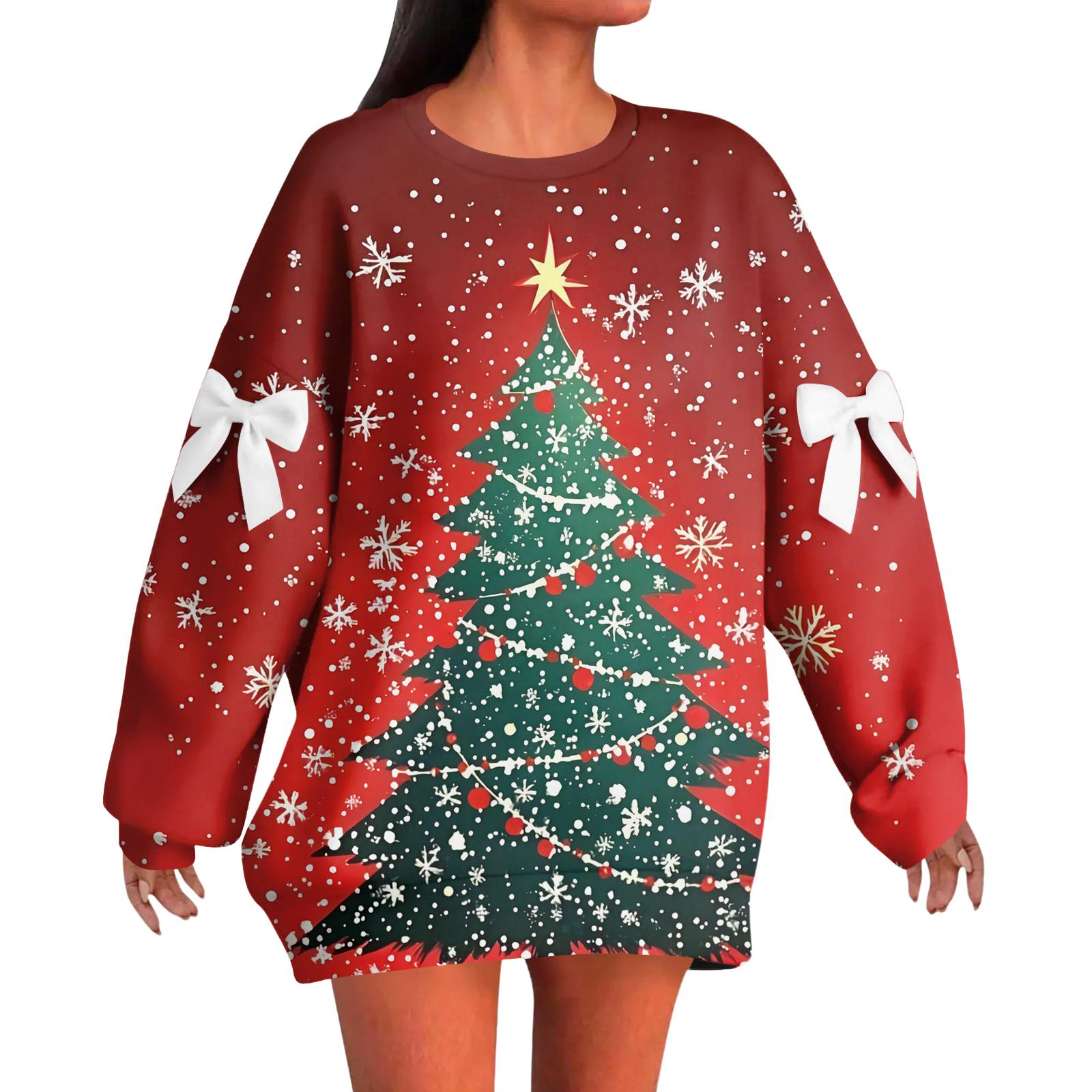 

Женский рождественский пуловер с принтом и бантом, с круглым вырезом, длинными рукавами, свободного кроя S