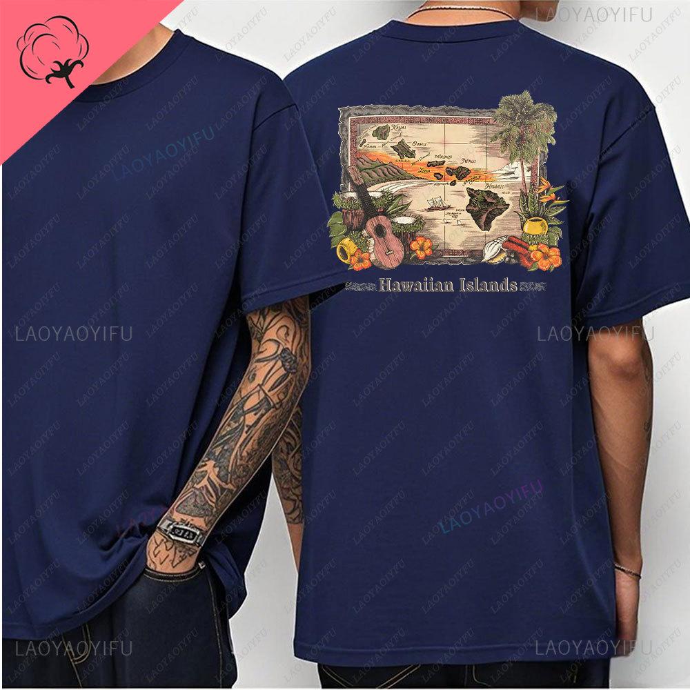 Hawaiian Style Mens Casual Tshirt Island Hanging Pine Shaka Surfboard Mens and Womens White Cotton Tee Retro Beach Surf Tops