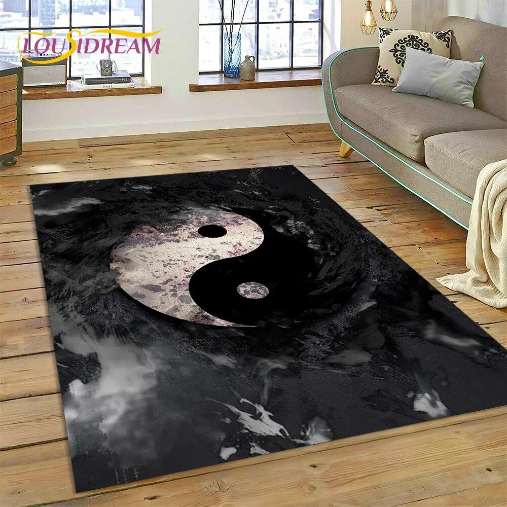 Yin og Yang 3D Naturaliser Kinesisk Tai Chi Teppe for Hjem Stue Soverom Sofa Dørmatte Dekor, Lekeområde for Barn Sklisikker Matte