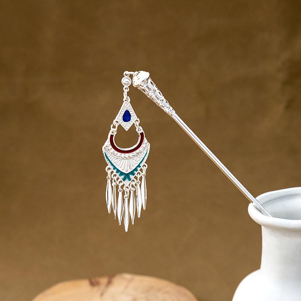 New Chinese-style Geometric Hollowed-out Fringed Hairpin, Water-drop-shaped Drooping Hairpin for Hanfu Updo Accessories, for Women