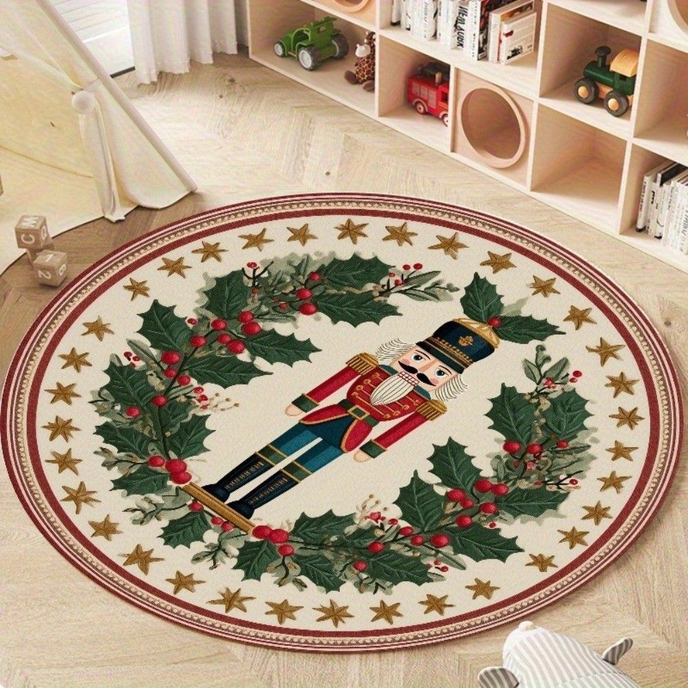 2D Flat Printed 3D Illusion Rug Santa Claus Xmas Home Decor Round Vortex Carpet  Indoor