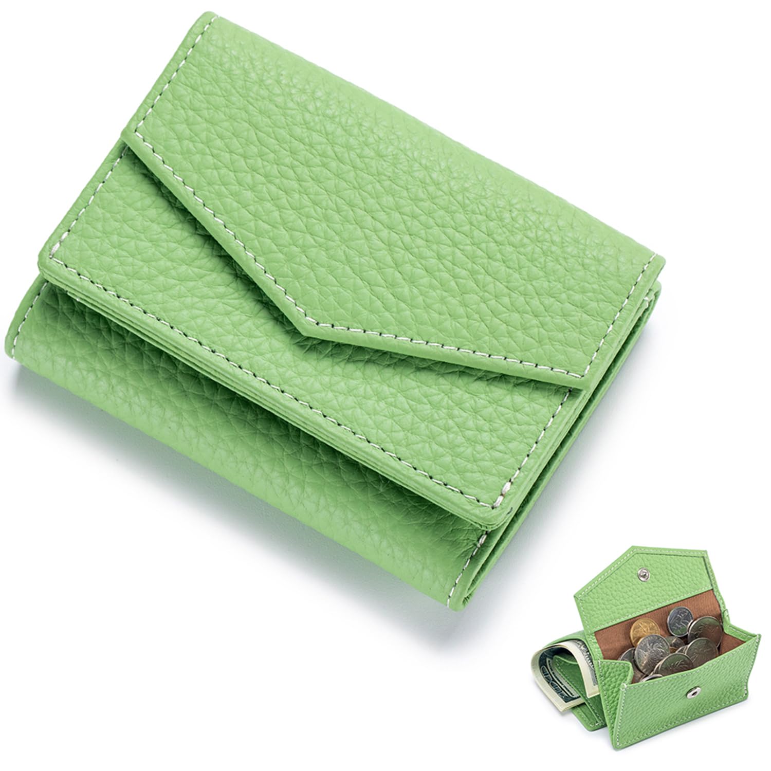 

Мини-кошелек Bearneko для мужчин и женщин, настоящий, вмещает 7 маленьких тонких больших карт, унисекс, компактный, кожаный, с защитой от скимминга, кошелек-трифолд, кошелек, зелёный