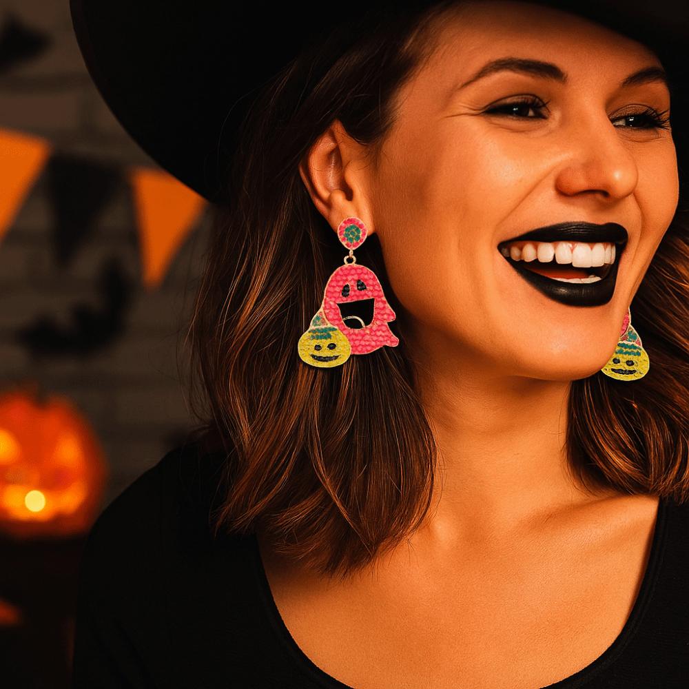 Kawaii Cute Ghost Earrings Irregular Halloween Party Jewelry Cool Ghost Pumpkin Earrings  Lady