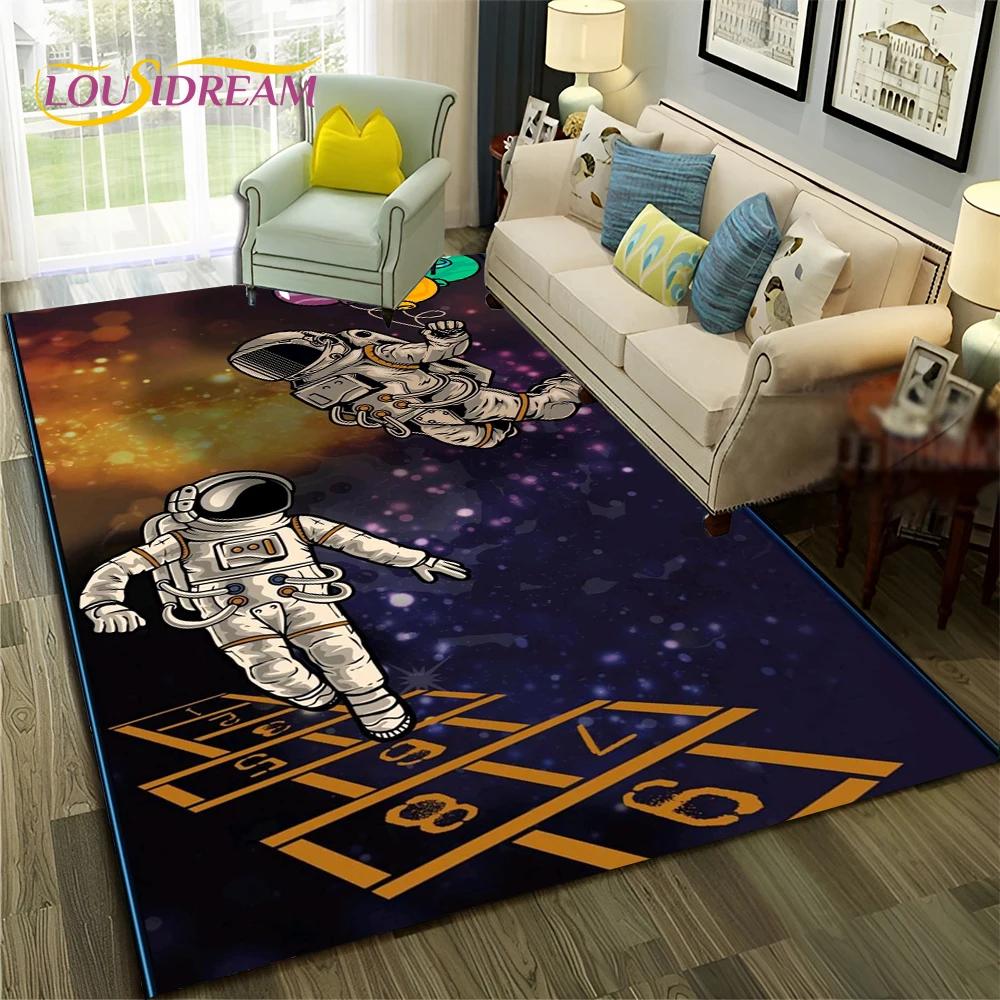 Outer Space Astronaut Planet Cartoon Carpet Rug for Home Living Room Bedroom Sofa Doormat Decor,Kid Area Rug Non-slip Floor Mat