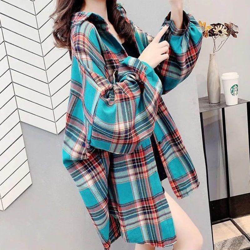 

Women s Retro Plaid Shirt - Spring/Fall 2025, Long-Sleeved, Mid-Length, Loose-Fit, Korean Style Default Item