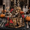 Halloween Gothic Skeleton Couple Figurine, Vintage Kissing Skeleton Resin Statue, Rose Skeleton Couple Sculpture for Holiday Party Decoration
