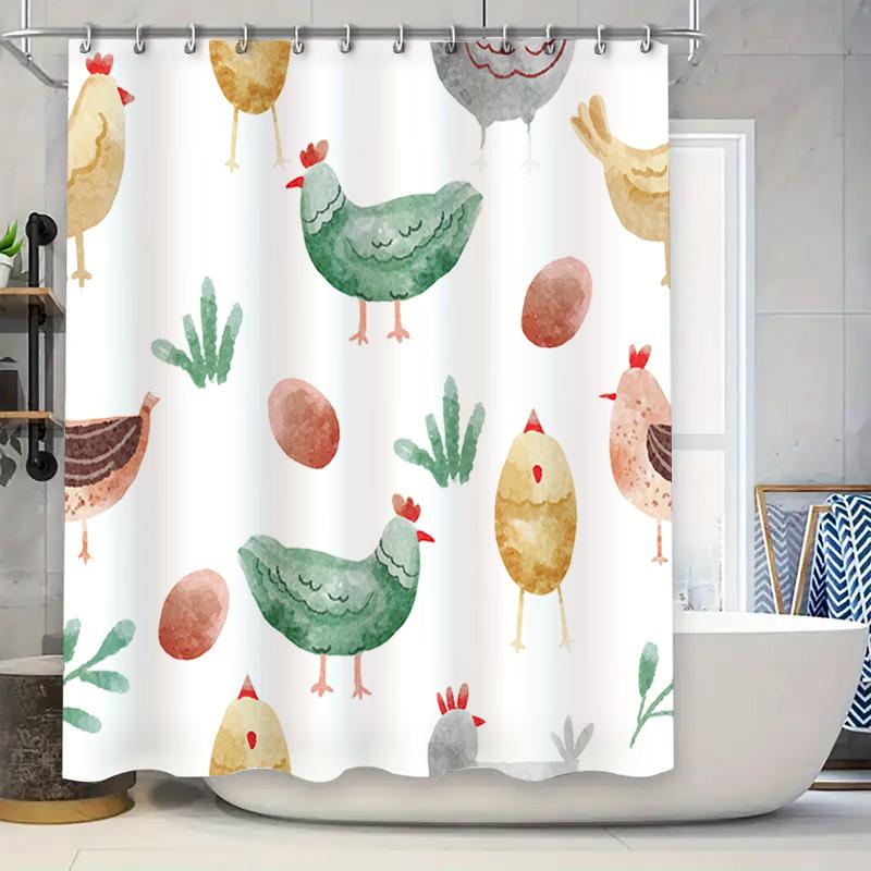 

Chicken Pattern Shower Curtain Farmhouse Decor Bath Liner For Bathroom Accessories White Waterproof 72X84 Inches W60H190(CM)-1 Pcs