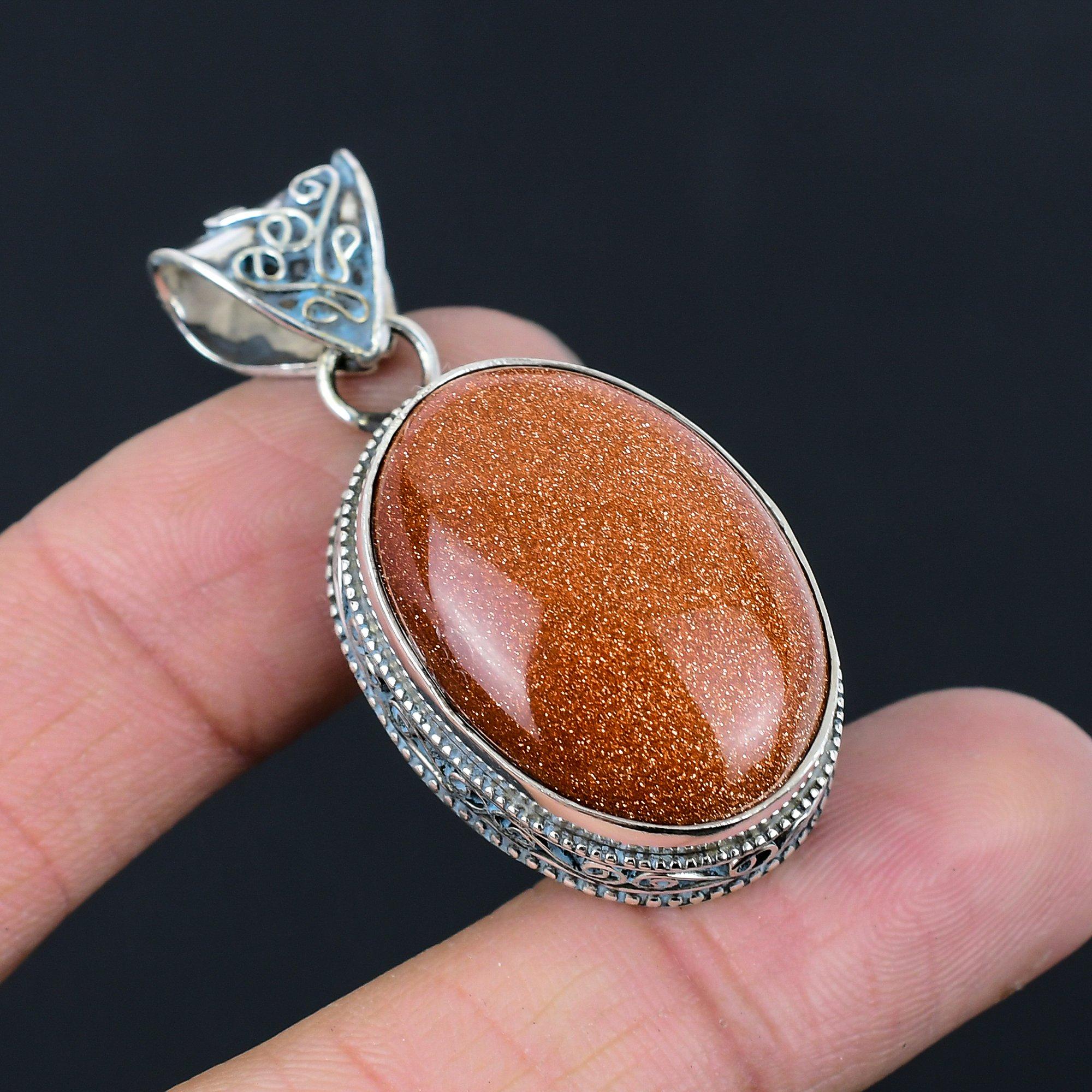 

Womens day Sale Oval Natural Sun Sitara Wedding Wife Pendant 925 Sterling Silver