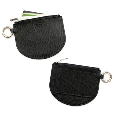 Round Card Case Genuine Leather Pass Case Commuter Holder Zipper Coin Purse Stylish Crumbs Italian Leather 1 Piece [Gratia] (Black)