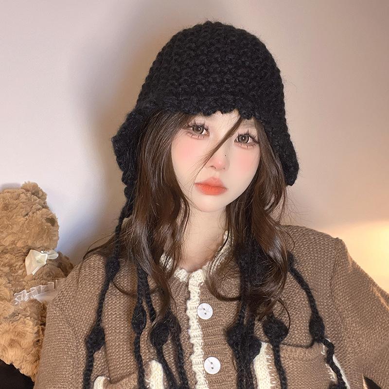 New Autumn and Winter Wool Hat Braid Tassel Pullover Hat for Women Outdoor Travel Warm Ear Protection Cute Knitted Hat