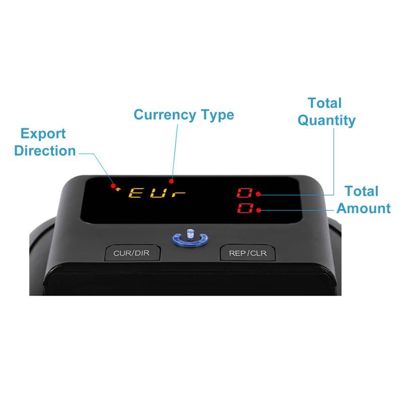 Portable Mini Money Counter Rechargeable Counterfeit Bill Detector LED Display Automatic Money Detection for US Dollar and Euro