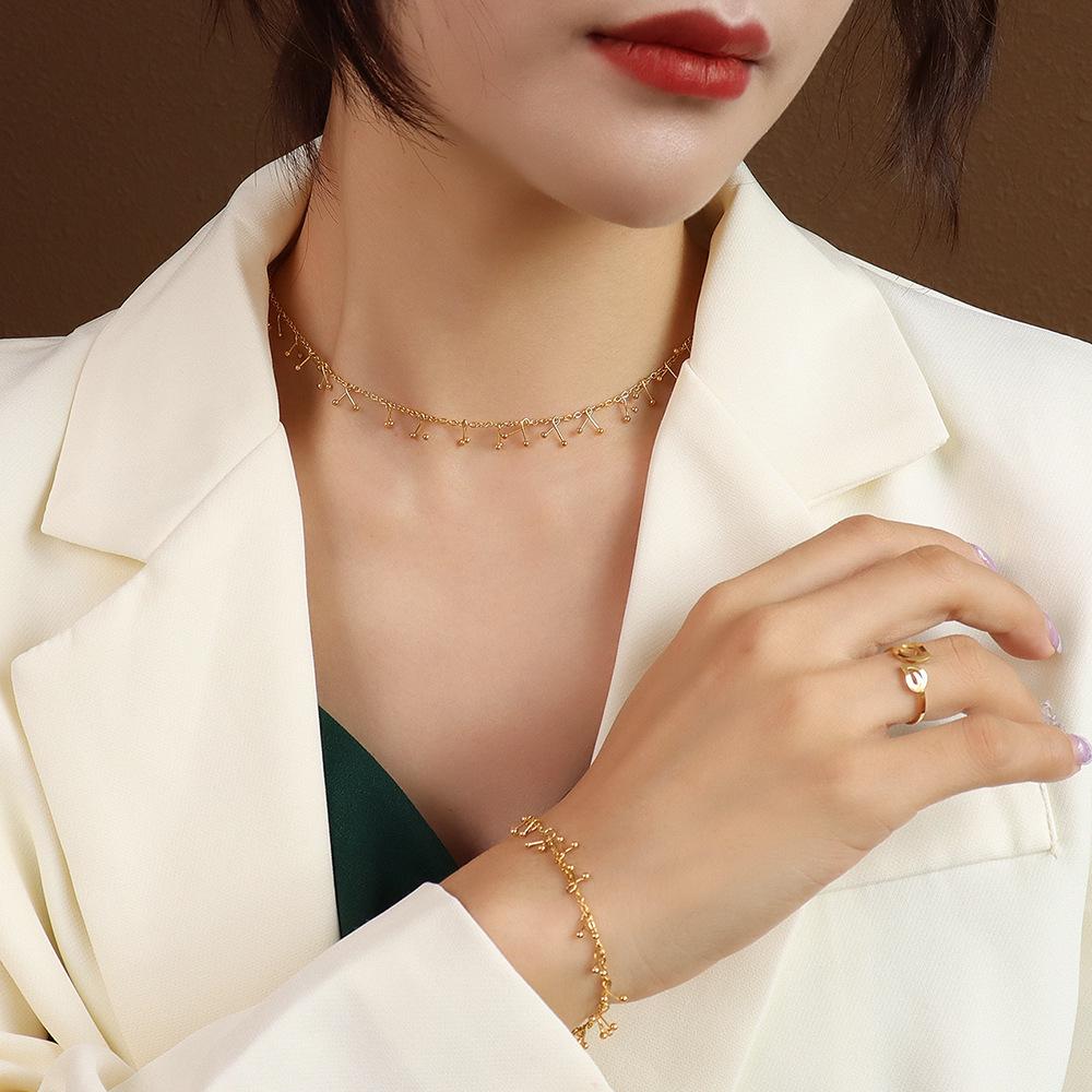 Sweet Little Skirt Jewelry Set: Cherry Necklace & Bead Bracelet In 18K Gold-Plated Titanium Steel