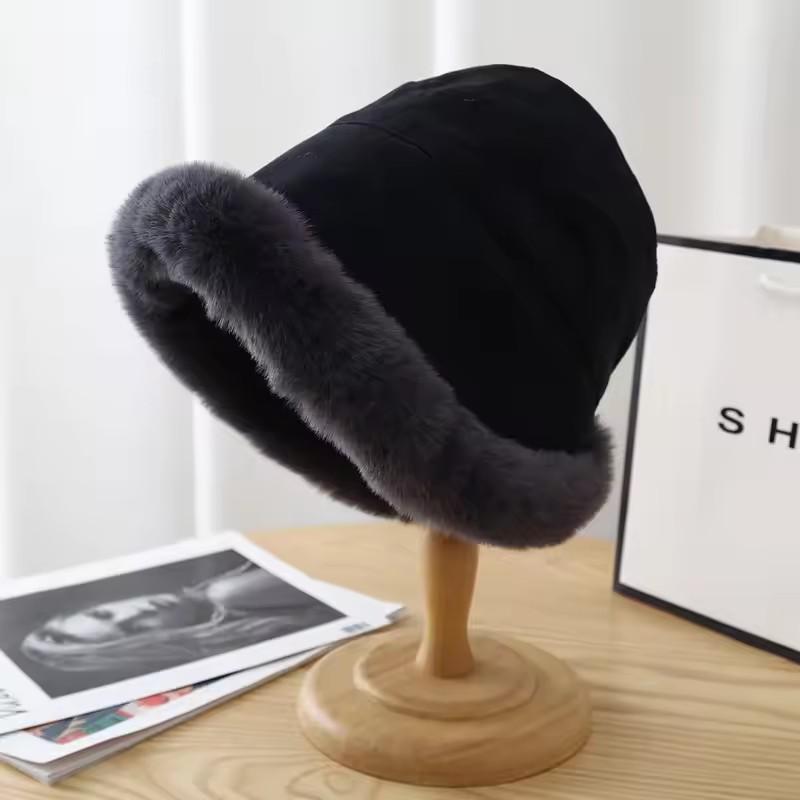 Fashion Fluffy Fur Bucket Hat for Women Winter Thick Warm Panama Fisherman Hat Girls Vintage Soft Plush Basin Cap