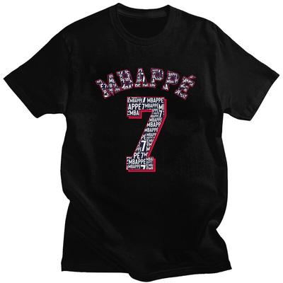 Individuelles Fußballgeschenk Mbappes 7 Logo T-Shirt für Herren Reines Baumwoll-T-Shirt Lässiges T-Shirt Fußballfan T-Shirts Slim Fit Kleidung