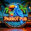Paradise Lounge Neon Blue Parrot Round Metal Sign D Flat Printing Tropical Tiki Bar  Cocktail Design Beachy Wall Decor for