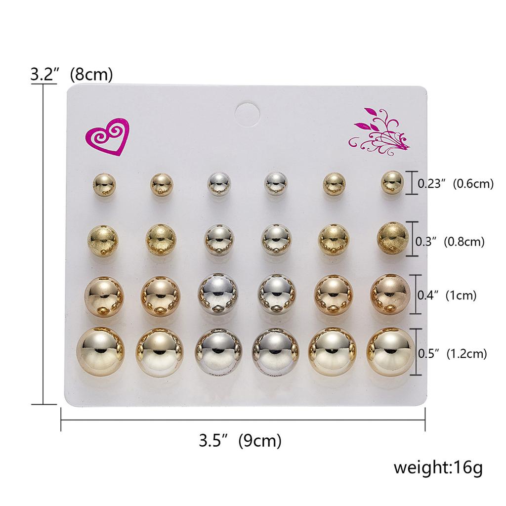 12Pairs/Set Colored Zircon Crystal Stud Earrings For Women Minimalist Geometric Imitation Pearl Round Bead Earring Trend Jewelry