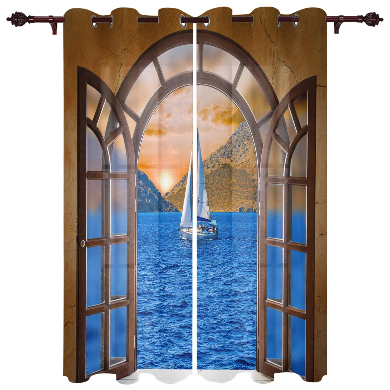 Ozean Nautisch Segeln Fenster Vorhänge Heim Dekoration Hauptraum Vorhänge Küchen Vorhänge Panel Vorhänge für Schlafzimmer Fenster cortina (W50H130cm)-2pcs&Hook