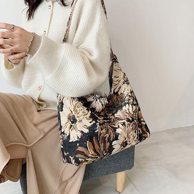 Retro Leisure Handbag Fashion Canvas Bag Printing Women's Underarm Bag Exquisite Shoulder Bag Large Capacity Women Shopping Bag