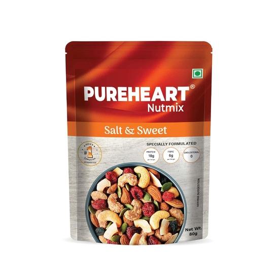 Pureheart Nutmix Salt & Sweet Dry Fruits (80 gm) Premium Salted Mix Nuts (Cashews, Almonds, Raisins, Cranberries)Crunchy Mixed Dry Fruits 80GM