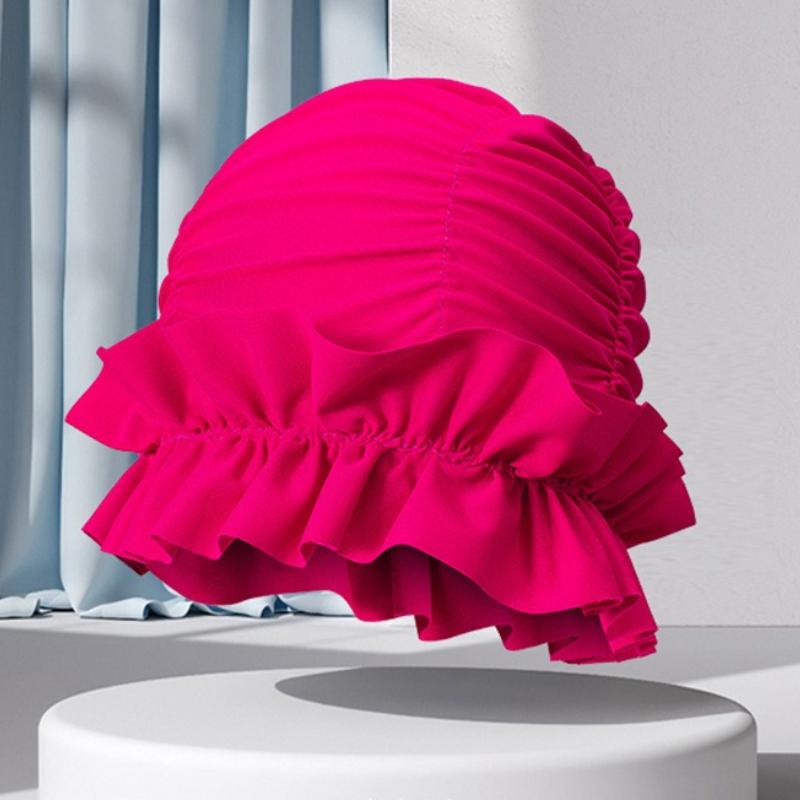 Womens Swim Cap for Long Hair Cute Korean Style Colorful Fabric Design Elegant Beach Photography Hot Spring Swimming Cap