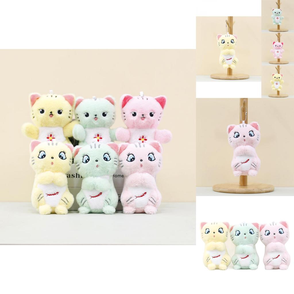 Adorable Plush Cat Keychain Soft Flower And Fishbone Design 12cm Stuffed Toy