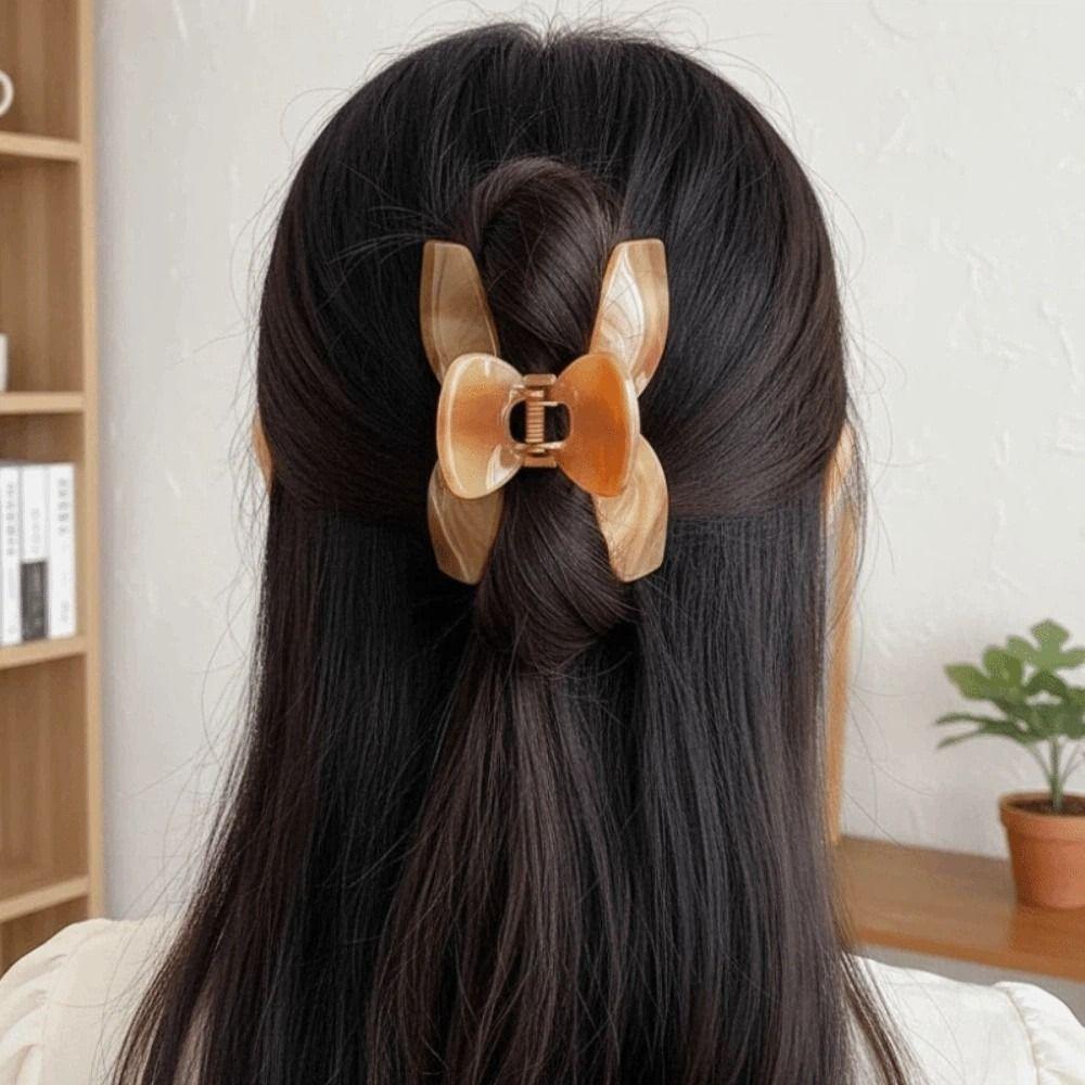 Waterproof Bownot Shark Clip Korean Style Contrasting Colors Bow Hairgrips for Gifts