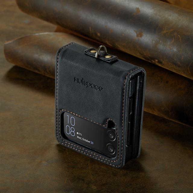 

Кожаный складной чехол для телефона без отпечатков пальцев для Samsung Galaxy Z Flip4 Flip 4 5g Zflip4, модный чехол с ремешком с защитой от пыли for Samsung Z Flip 4 чёрный