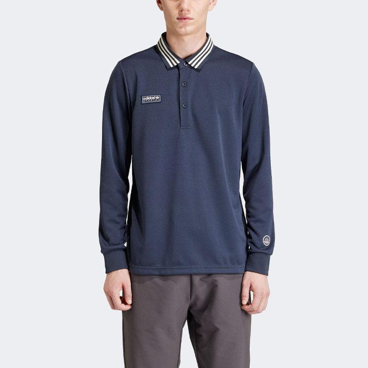 adidas Originals Gestreifter Kragen Langarm Poloshirt Herren Oberteile Dunkelblau IN6759