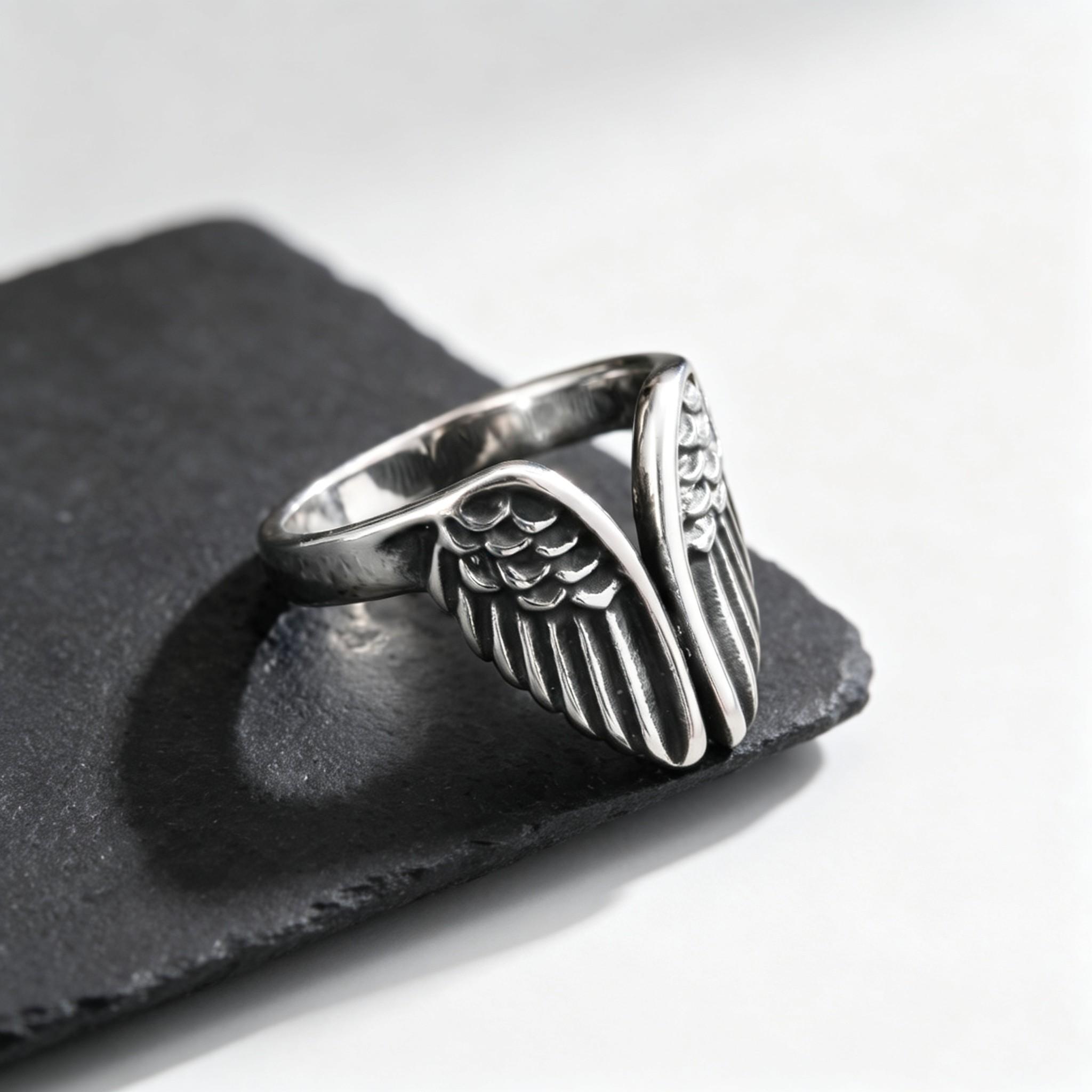 Punk Angel Wings Ring for Men,Retro Stainless Steel Man Ring,Gothic Unisex Jewelry Gift 7