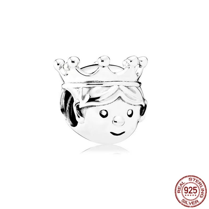 Het försäljning S925 Sterlingsilver Pojke- Flicka-Tonåring & Prinsesskrona Prins Hängberlock Smycken Pärlor Passar Original Armband