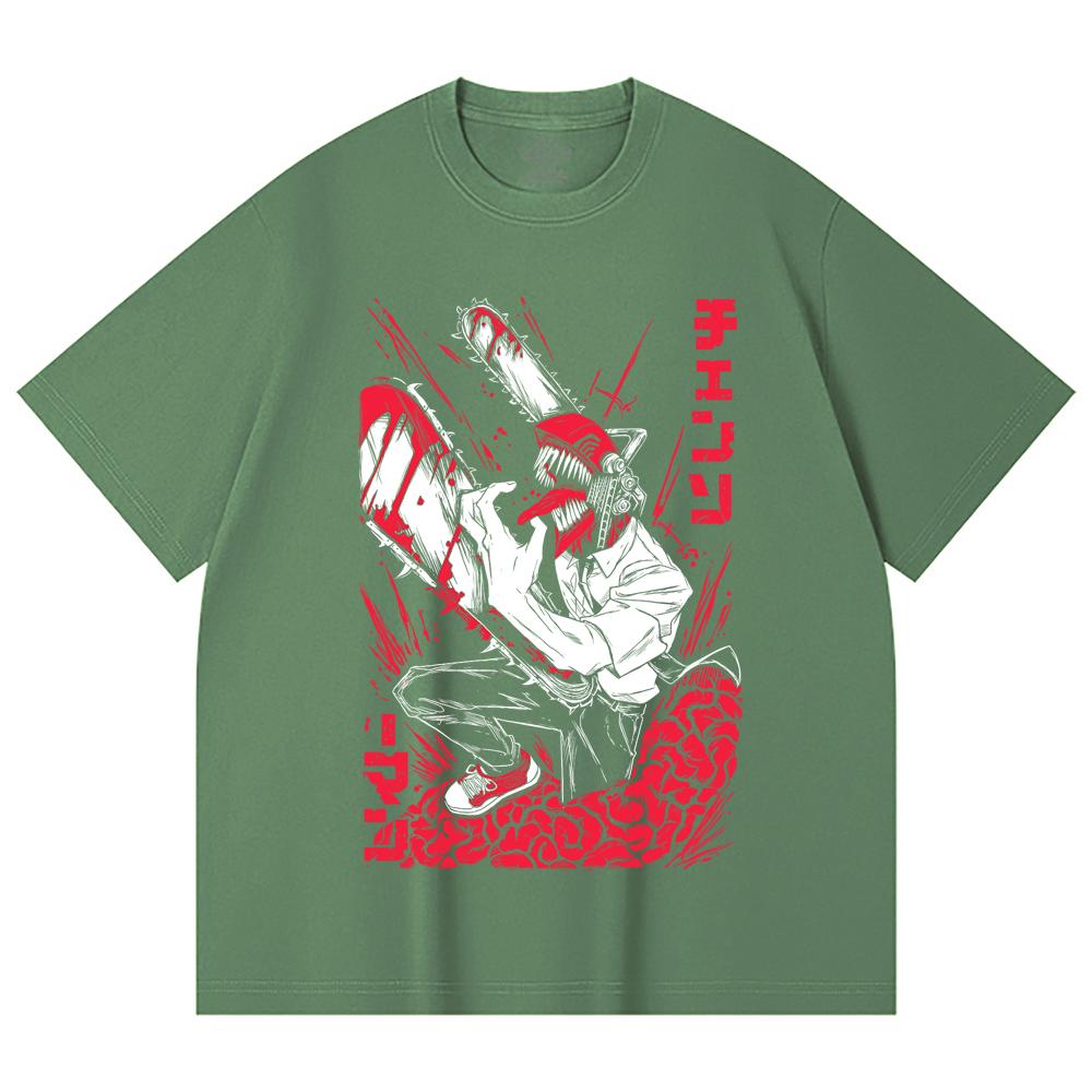 230 Gsm 100% Cotton Chainsaw Man V28 Denji Print Unisex Heavy Cotton T Shirt