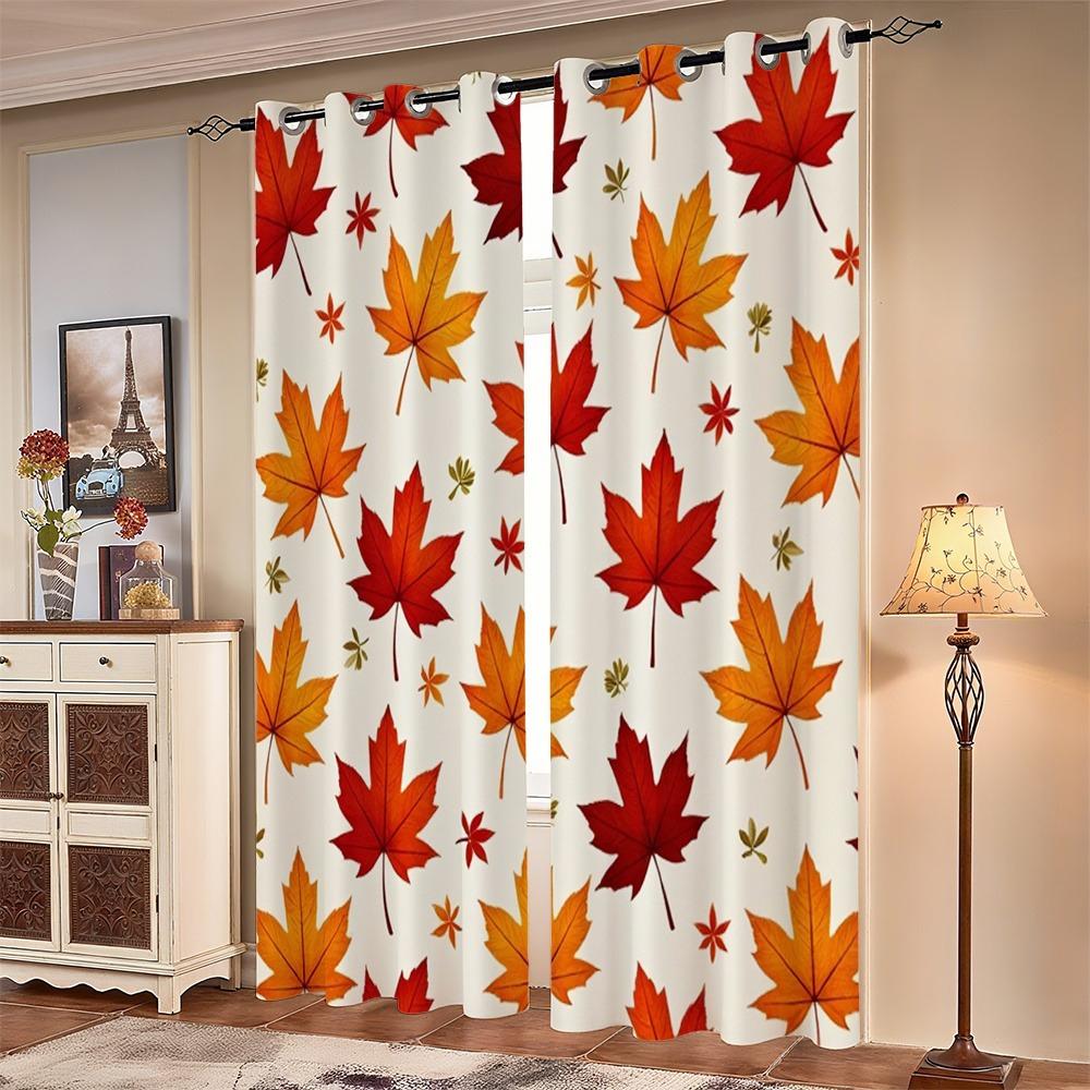 2 szt. Zasłony z nadrukiem liści klonu na jesień   tkanina poliestrowa   można prać w pralce   odpowiednie do dekoracji sypialni i salonu