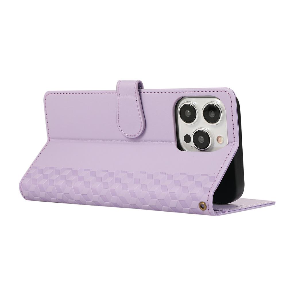 Для iPhone 16 Pro Max Чехол 3D Ромбовидная Сетка Тисненый Кожаный Чехол-Кошелек для Телефона со Шнурком