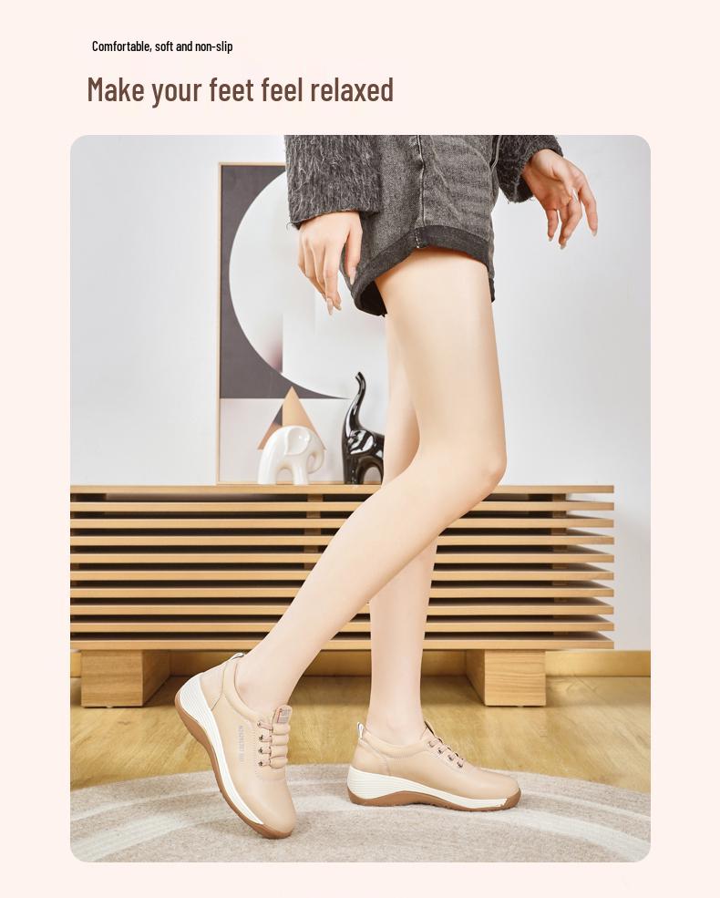 2025 Weiße Echtleder Slip-On Sneaker: Dicksohlige, leichte, rutschfeste, bequeme Freizeitschuhe für Frühling und Herbst.