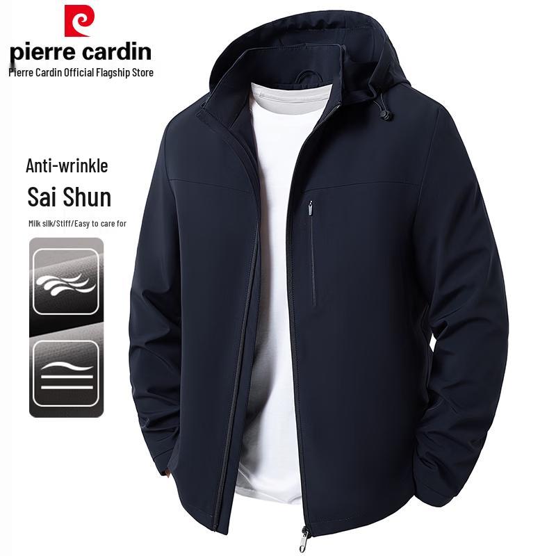 Pierre Cardin Men's Milk Silk Anti-Wrinkle Detachable Hood Jacket